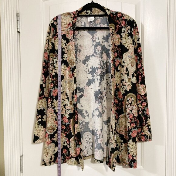 KIM & CO. Dark floral and paisley print open front cardigan ~ MEDIUM sweater - Picture 5 of 15